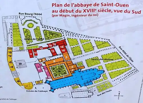 Plan de l'abbaye Saint-Ouen de Rouen (XVIIIe&nbsp;siècle).