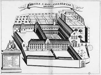 L’abbaye au XVIIe&nbsp;siècle, planche gravée du Monasticon Gallicanum.