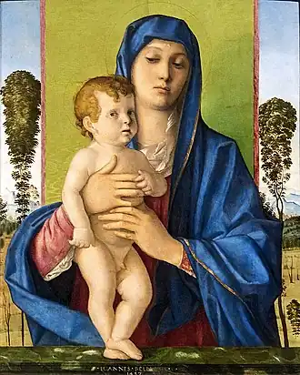 La Vierge aux arbrisseaux, 1487, huile / bois, 74&nbsp;×&nbsp;58&nbsp;cm, Gallerie dell' Accademia, Venise