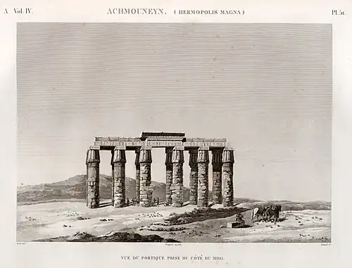 Vue du portique du temple de Thot d'Hermopolis Magna en 1809.