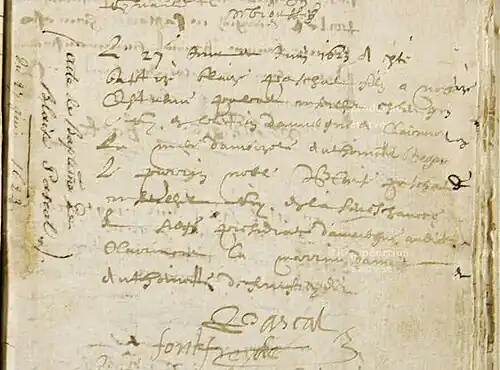 L'acte de baptême à Clairmont (qui n'est pas encore devenue Clermont-Ferrand).