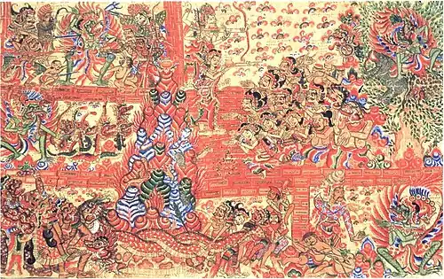 Scène de l'Adi Parva&nbsp;(en), le premier livre du Mahabharata, vers 1890, Rotterdam, Wereldmuseum.