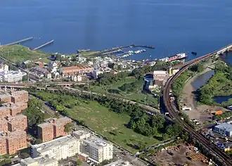 Vue aérienne de la bifurcation ferroviaire de Hammels en 2019.