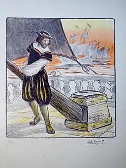 Affiche préparatoire (1905) pour le gala au casino de Saint-Malo pour l'inauguration de la statue de Jacques Cartier.