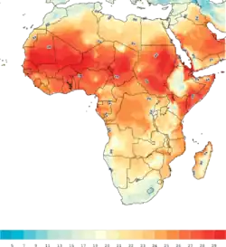 carte d'Afrique avec les zones de température colorées