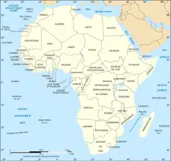 carte représentant les frontières politiques des États contemporains d'Afrique