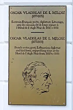 Plaque du passage d'Oscar Vladislas de Lubicz-Milosz