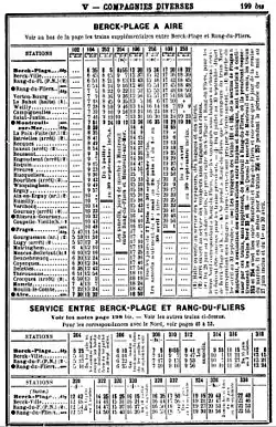 Anciens horaires de la ligne Aire-sur-la-Lys – Berck-Plage.