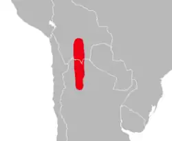 carte représentant les parties des territoires d'Argentine et de Bolivie où l'on trouve l'animal