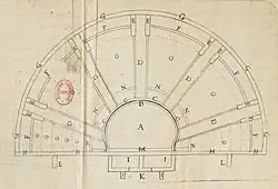 Plan en noir et blanc d'un théâtre antique.