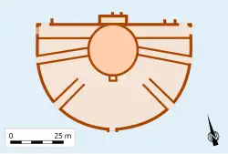 Dessin en couleurs d'un théâtre antique.