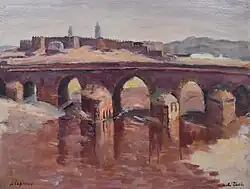 Kasba Tadla (pont des Portugais), huile sur papier