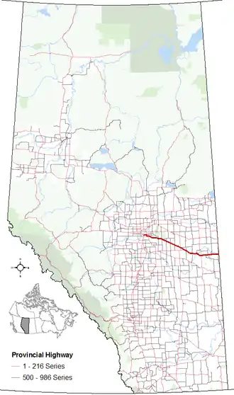 Carte de la Route 14 (Alberta).