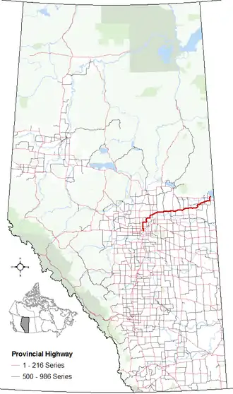 Carte de la Route 28 (Alberta).