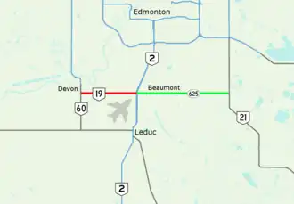 Carte de la Route 19 (Alberta).
