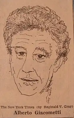 Dessin représentant Alberto Giacometti par Reginald Gray en 1965.