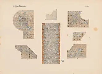 Sur papier clair, formes géométriques avec motifs d'arabesques