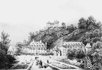Les bains d'Uriage, lithographie de Victor Cassien, début XXe&nbsp;siècle.