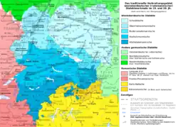 Carte représentant les aires linguistiques du Grand-Est avec frontière entre langues germaniques et romanes