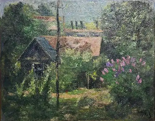Jardin avec une maison et des buissons de lilas, 1943
