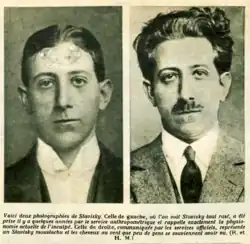  deux portraits côte à côte : l'un moustachu et la coiffure en désordre, l'autre glabre et les cheveux lisses.