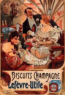Alfons Mucha, affiche publicitaire pour les biscuits Champagne de Lefèvre-Utile, 1896.