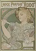 Lance-parfum Rodo (1896-1897), lithographie signé Mucha.