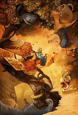 Alice in Wonderland (Alice au pays des merveilles, sans doute), dans l'inspiration de Alice's Adventures in Wonderland, par David Revoy. Juillet 2010.