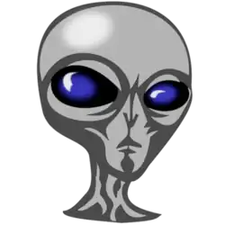 Tête l'alien gris avec les yeux bleus.