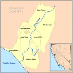 Huit municipalités se trouvent dans le bassin versant de l'Aliso Creek, parmi lesquelles se trouvent Mission Viejo, Aliso Viejo et Laguna Niguel. Sulphur Creek, au sud-est, est l'affluent principal du fleuve.