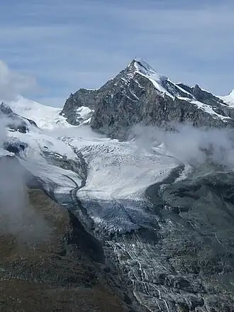 Vue du glacier de l'Allalin et de l'Allalinhorn depuis l'est.