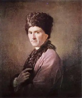 Portrait de Rousseau dans la tenue « arménienne » (toque et col de fourrure) qu'il portait à Londres.