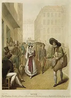 Au Graben à Vienne, aquarelle, 38&nbsp;×&nbsp;26,3&nbsp;cm, 1830, Musée de Vienne.