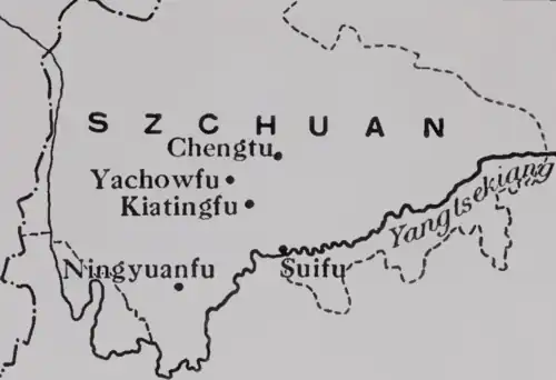 Carte du Sichuan montrant les stations missionnaires baptistes américaines