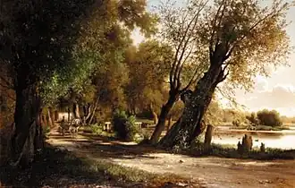 Promenade sur la route du lac, huile sur toile, 67,5&nbsp;×&nbsp;104&nbsp;cm. Collection privée2