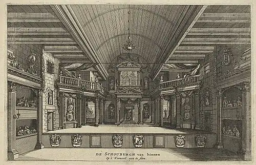 Gravure du théâtre de Van Campen, Amsterdam.