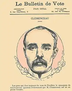 Dessin de presse montrant le portrait d'un homme moustachu.