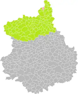 Position d'Anet (en rose) dans l'arrondissement de Dreux (en vert) au sein du département d'Eure-et-Loir (grisé).
