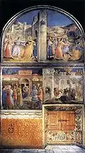 Mur est de la chapelle Nicoline, Vatican. Fresque de Fra Angelico consacrée à la vie de saint Étienne.