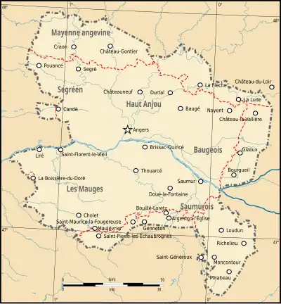 Carte de l'ancienne province d'Anjou.