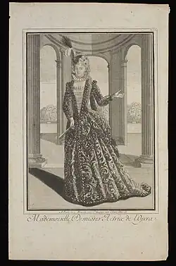Graveur inconnu, Mademoiselle Desmares, Actrice de l'Opera, debut du 18e siecle, grave d'eau-forte, Victoria and Albert Museum, Londres