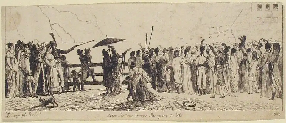 Frise antique trouvée au port au blé, gravure, 1802.