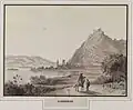 Ansicht von Visegrad mit Burg an der Donau in Ungarn, 1840