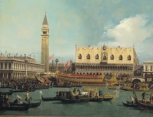 Il Bucintoro al Molo il giorno dell'Ascensione, Canaletto, 1740 circa