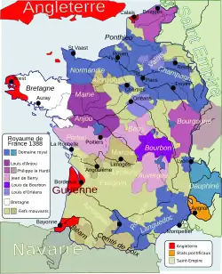 Les différents apanages de France en 1388.