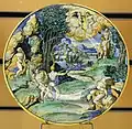 Apollon et Daphné, majolique d'Urbino à décor polychrome historié XVIe&nbsp;siècle.