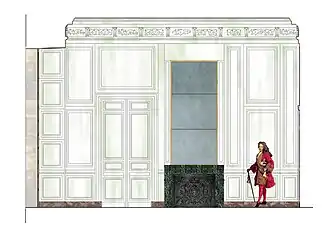 Schéma de la paroi ouest de la chambre du duc de Bourgogne à Meudon, vers 1702.