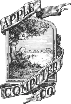 Le premier logo d'Apple avec Isaac Newton sous un pommier (dessiné par Ronald Wayne).