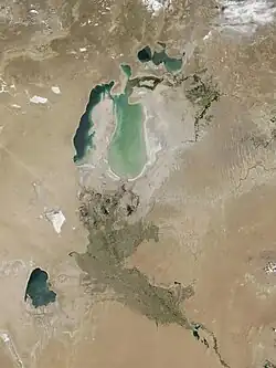 Les mers d'Aral en juillet 2002