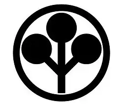 Un cercle noir avec à l'intérieur une ligne noire se séparant en trois vers des ronds noirs.